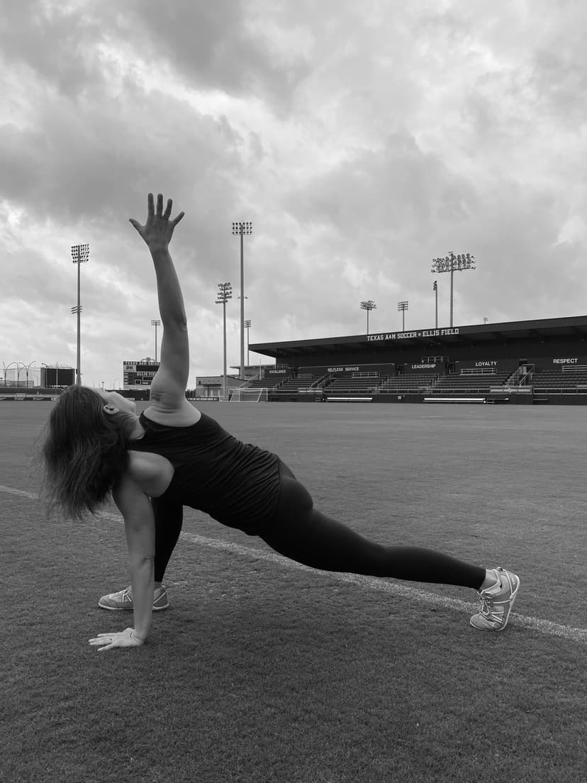 Lauren Whitehead — side plank at Ellis Field, Texas A&M